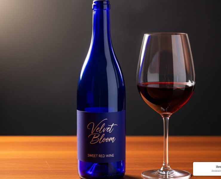 sweet red wine in blue bottle